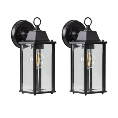 First Choice Lighting Set Of 2 ChathamBlack & Glass Panelled Outdoor Wall Lantern Lights from B&Q