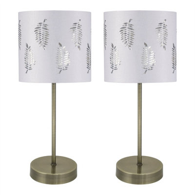 First Choice Lighting Set Of 2 Antique Brass Stick Table Lamps With White Fern Shades from B&Q