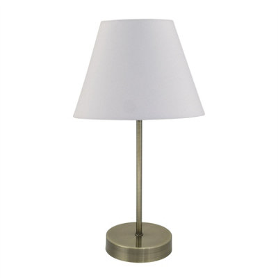 First Choice Lighting Antique Brass Stick Table Lamp With Ivory Off White Fabric Shade from B&Q