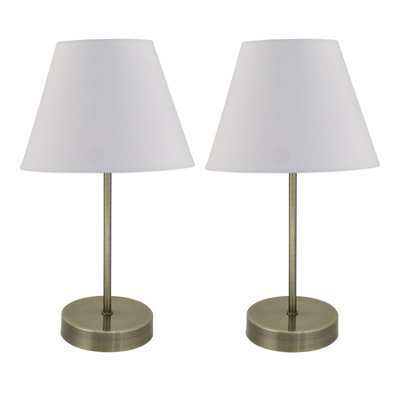 First Choice Lighting Set Of 2 Antique Brass Stick Table Lamps With Ivory Off White Shades from B&Q