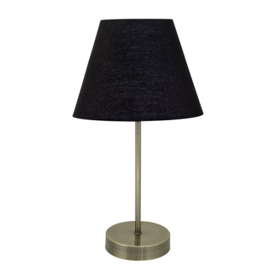 First Choice Lighting Antique Brass Stick Table Lamp With Black Fabric Shade from B&Q