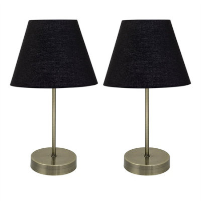 First Choice Lighting Set Of 2 Antique Brass Stick Table Lamps With Black Fabric Shades from B&Q