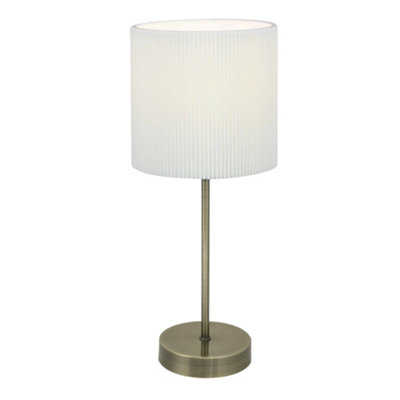 First Choice Lighting Antique Brass Stick Table Lamp With White Micropleat Shade from B&Q