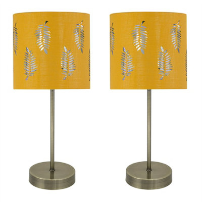 First Choice Lighting Set Of 2 Antique Brass Stick Table Lamps With Ochre Fern Shades from B&Q