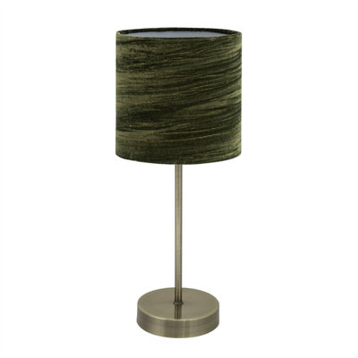 First Choice Lighting Antique Brass Stick Table Lamp With Green Crushed Velvet Shade from B&Q