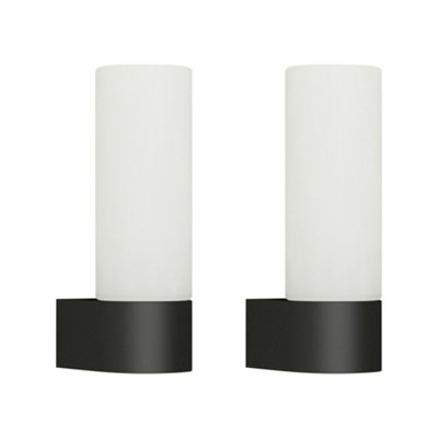 B&Q -  Set Of 2 KotoBlack With Opal Glass Shade Ip44 Bathroom Wall Lights