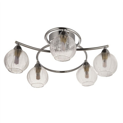 First Choice Lighting TattonChrome With Ribbed Glass 5 Light Flush Ceiling Light from B&Q