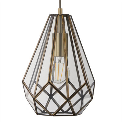 First Choice Lighting PollyAntique Brass And Glass Pendant Ceiling Light from B&Q