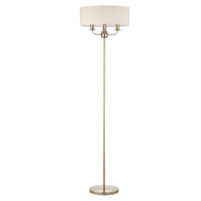 First Choice Lighting ChippenhamAntique Brass 150Cm Floor Lamp With Natural Linen Shade from B&Q