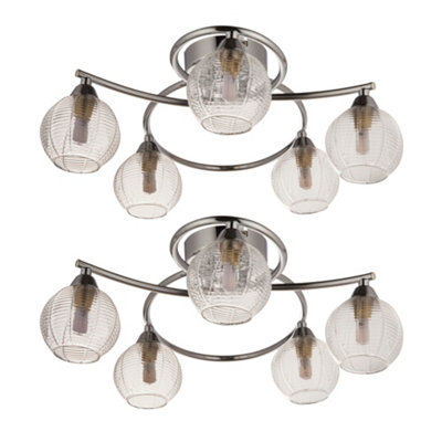 B&Q -  Set Of 2 TattonChrome With Ribbed Glass 5 Light Flush Ceiling Light