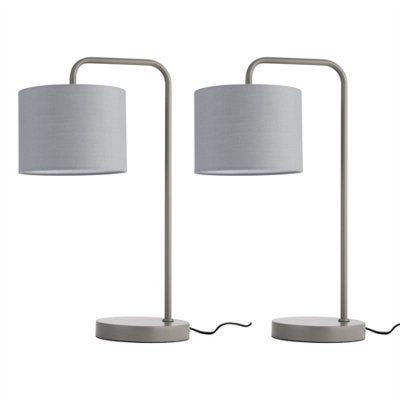 First Choice Lighting Set Of 2 KendalCharcoal Arched 48Cm Table Lamps Grey Fabric Shade from B&Q