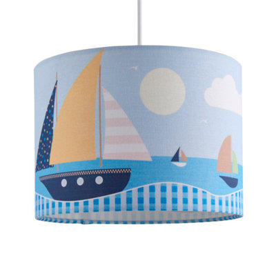 First Choice Lighting Sailing Boat Scene Easy Fit Fabric Pendant Shade - Multi Coloured - Image 3