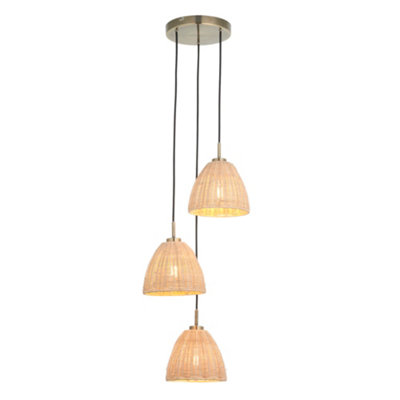 First Choice Lighting CelieRattan And Antique Brass Details 3 Light Cluster Pendant from B&Q