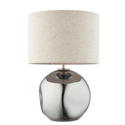 First Choice Lighting LolaSmoke Mirror Dimpled Glass 43Cm Table Lamp