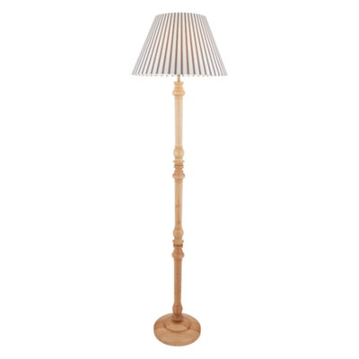 First Choice Lighting JulianNatural Wood 161Cm Floor Lamp With Striped Linen Shade from B&Q