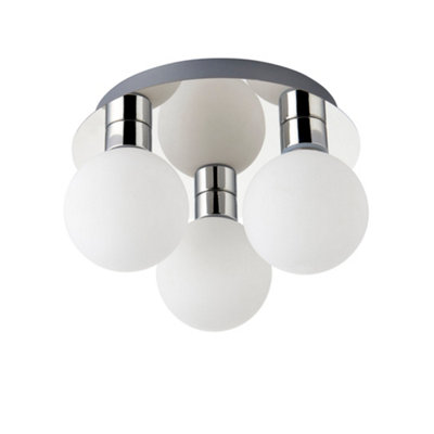 First Choice Lighting NectarFlush Ceiling Light Chrome With Opal Glass Shades from B&Q