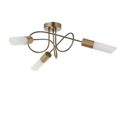 First Choice Lighting JoshiAntique Brass Semi Flush Ceiling Light With Glass Shades from B&Q