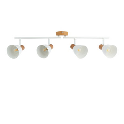 First Choice Lighting Matt White & Wood Detail 4 Way Adjustable Ceiling Spotlight - Matt White - Image 3