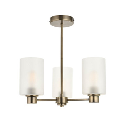 First Choice Lighting PantonAntique Brass 3 Arm Ceiling Light With Frosted Glass Shades from B&Q