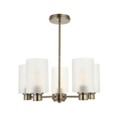 First Choice Lighting PantonAntique Brass 5 Arm Ceiling Light With Frosted Glass Shades from B&Q