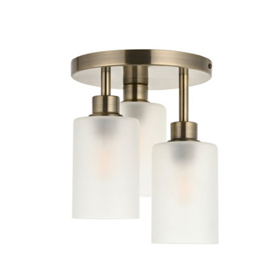 First Choice Lighting PantonAntique Brass Flush Ceiling Light With Frosted Glass Shades from B&Q