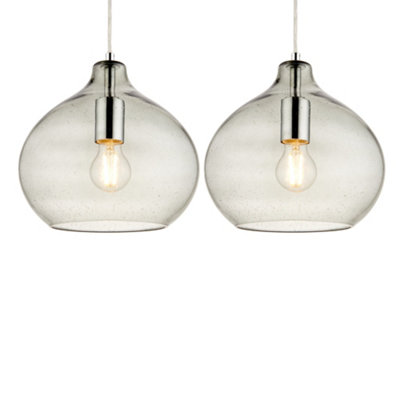 First Choice Lighting Set Of 2 DewSage Tinted Clear Glass Pendant Lights With Chrome from B&Q