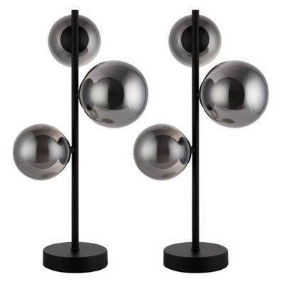 First Choice Lighting Set Of 2 ColeBlack With Smoke Glass Globes 3 Light Table Lamps from B&Q