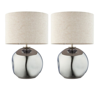 First Choice Lighting Set Of 2 LolaSmoke Mirror Dimpled Glass 43Cm Table Lamps from B&Q