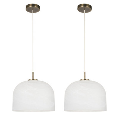 First Choice Lighting Set Of 2 OberonAntique Brass Pendant Lights With Alabaster Shade from B&Q