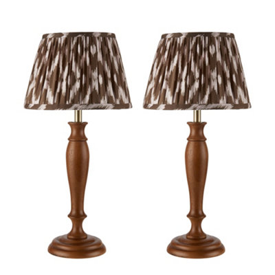 First Choice Lighting Set Of 2 RutherfordDark Wood 47Cm Table Lamps With Ikat Shade from B&Q