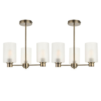 First Choice Lighting Set Of 2 PantonAntique Brass 3 Arm Ceiling Lights With Glass Shades from B&Q