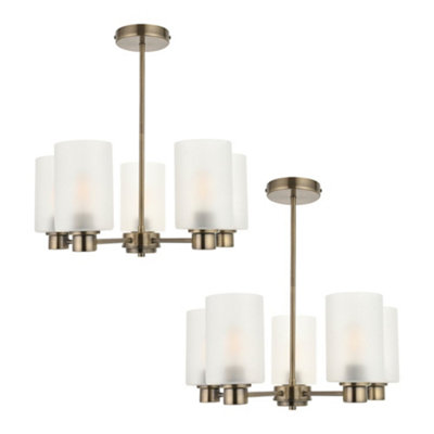 First Choice Lighting Set Of 2 PantonAntique Brass 5 Arm Ceiling Lights With Glass Shades from B&Q