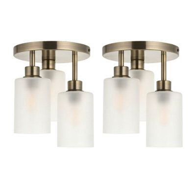 First Choice Lighting Set Of 2 PantonAntique Brass Flush Ceiling Lights With Glass Shades from B&Q