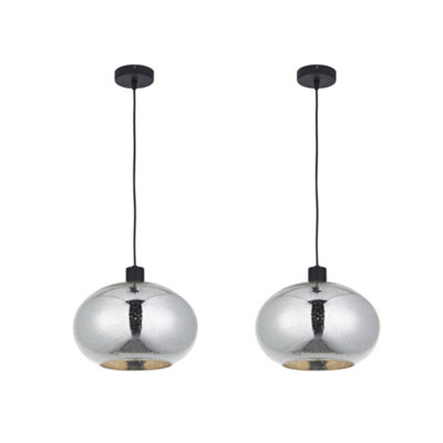 First Choice Lighting Set Of 2 CandraBlack & Chrome Bubbled Mercury Glass Pendant Lights from B&Q