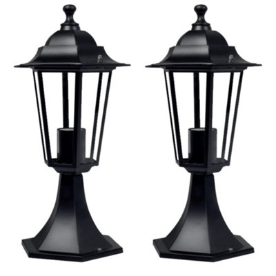 B&Q -  Set Of 2 CumbriaBlack Six Sided Ip44 Outdoor 41Cm Pedestal Lights