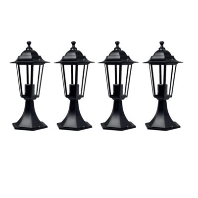 B&Q -  Set Of 4 CumbriaBlack Six Sided Ip44 Outdoor 41Cm Pedestal Lights