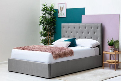 Parwich Grey Velvet Gas Lift Ottoman Bed Double 4Ft6