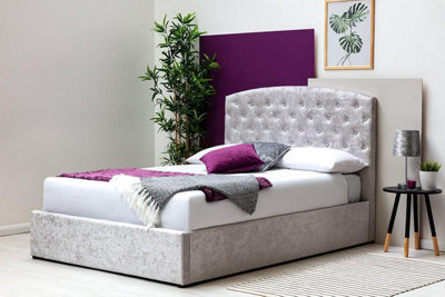 Sedgwick Silver Crushed Velvet Ottoman Gas Lift Storage BedKing Size 5Ft