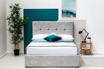 Horwood Silver Crushed Velvet Gas Lift Ottoman Storage Bed Frame King Size 5Ft