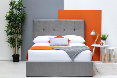 Horwood Grey Velvet Gas Lift Ottoman Storage Bed Frame Double 4Ft6