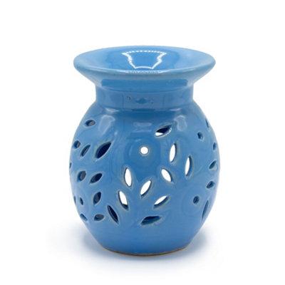 Serenityy Floral Ceramic Oil Burner In Blue Gloss FinishDecorative Floral DesignFor Essential Oils And Tealight Diffusion from B&Q