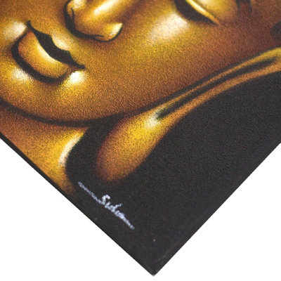 Serenityy Aw Dropship Uk Handmade Balinese Buddha Painting With Gold Sand FinishNatural Wooden FrameReady To Hang60 X 80 Cm from B&Q