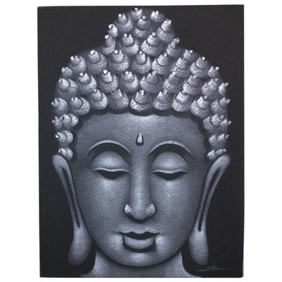 Serenityy Aw Dropship Uk Handmade Balinese Buddha Painting On Canvas With Natural Wooden FrameGrey Sand Finish60 X 80 Cm from B&Q