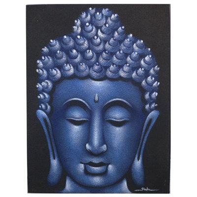 Serenityy Buddha Painting Blue Sand FinishHandmade Balinese Canvas Art 80 X 60 Cm from B&Q