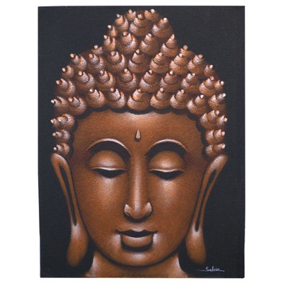 Serenityy Buddha PaintingCopper Sand FinishHandmade Balinese Canvas Art80 X 60 X 3 Cm from B&Q