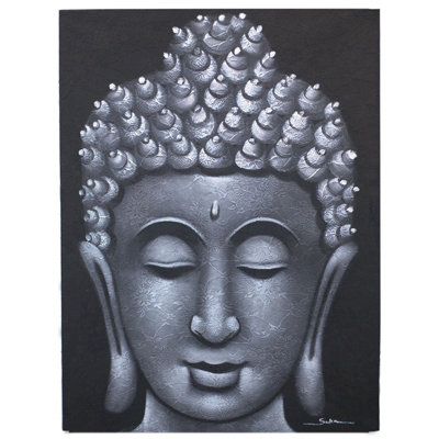 Serenityy Aw Dropship Uk Buddha PaintingGrey Brocade DetailHandmade Balinese Canvas With Natural Wooden FrameReady To Hang 80 X 60 Cm from B&Q