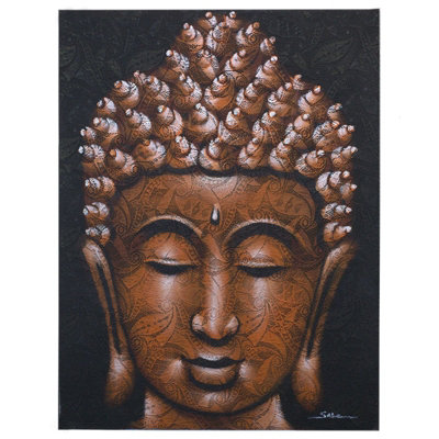 Serenityy Buddha PaintingCopper Brocade DetailHandmade Balinese Canvas Art With Natural Wooden Frame80 X 60 Cm from B&Q