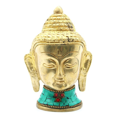 Serenityy Brass Buddha Figurine Large Head 11.5 Cm Gold And Turquoise from B&Q
