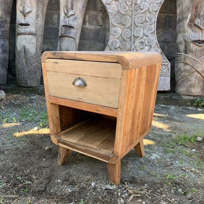 Serenityy Round Bedside Table With 1 Drawer And ShelfUpcycled TeakHand-Made In Bali from B&Q