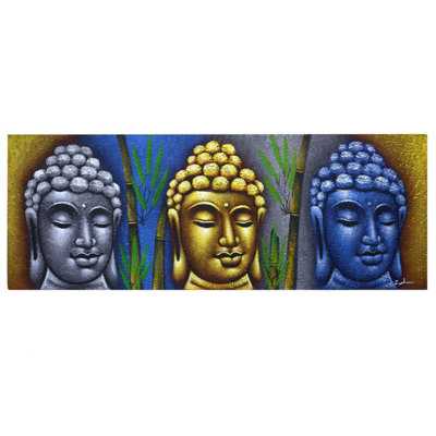 Serenityy Aw Dropship Uk Buddha PaintingThree Heads With BambooHandmade Balinese Canvas PrintFramedReady To Hang from B&Q